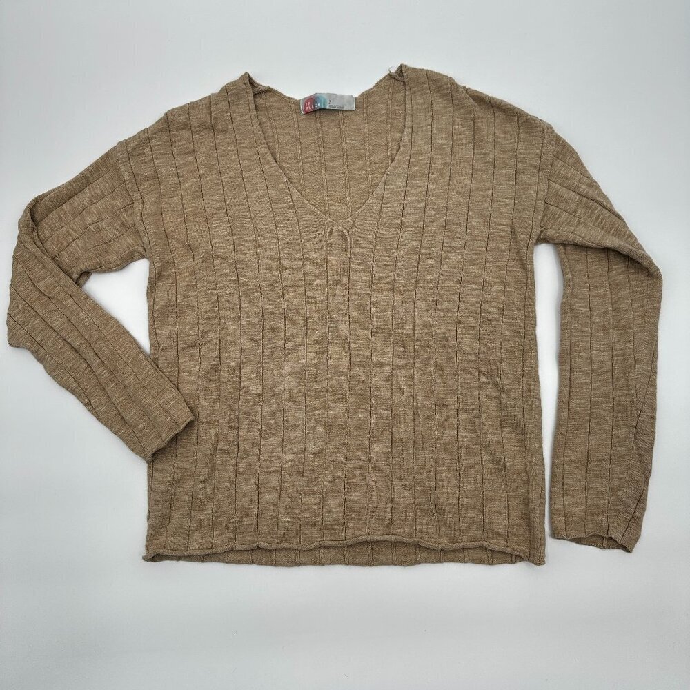 Free People Beach Ribbed Stretch Long Sleeve Sweater Shirt Women's SMALL Neutral